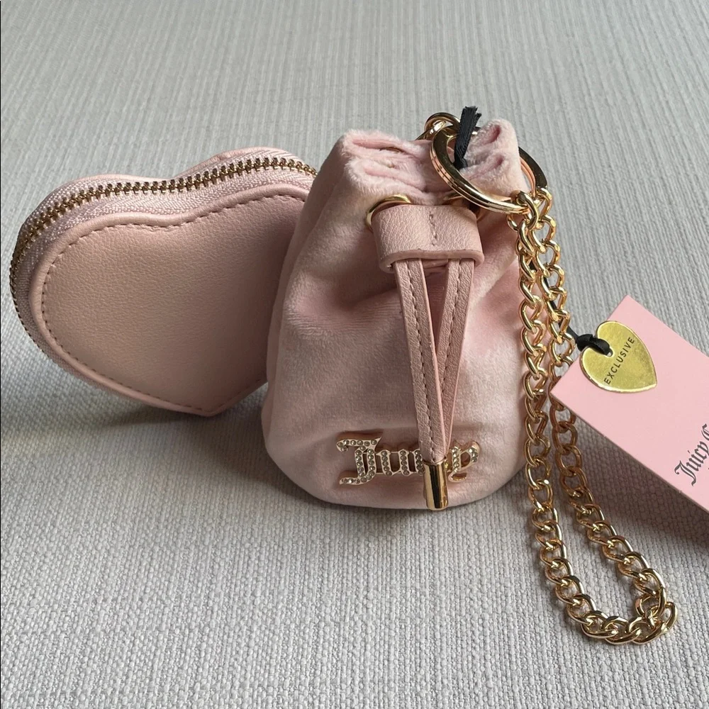 Juicy Couture angel Velvet Drawstring and heart micro bags - pink clay